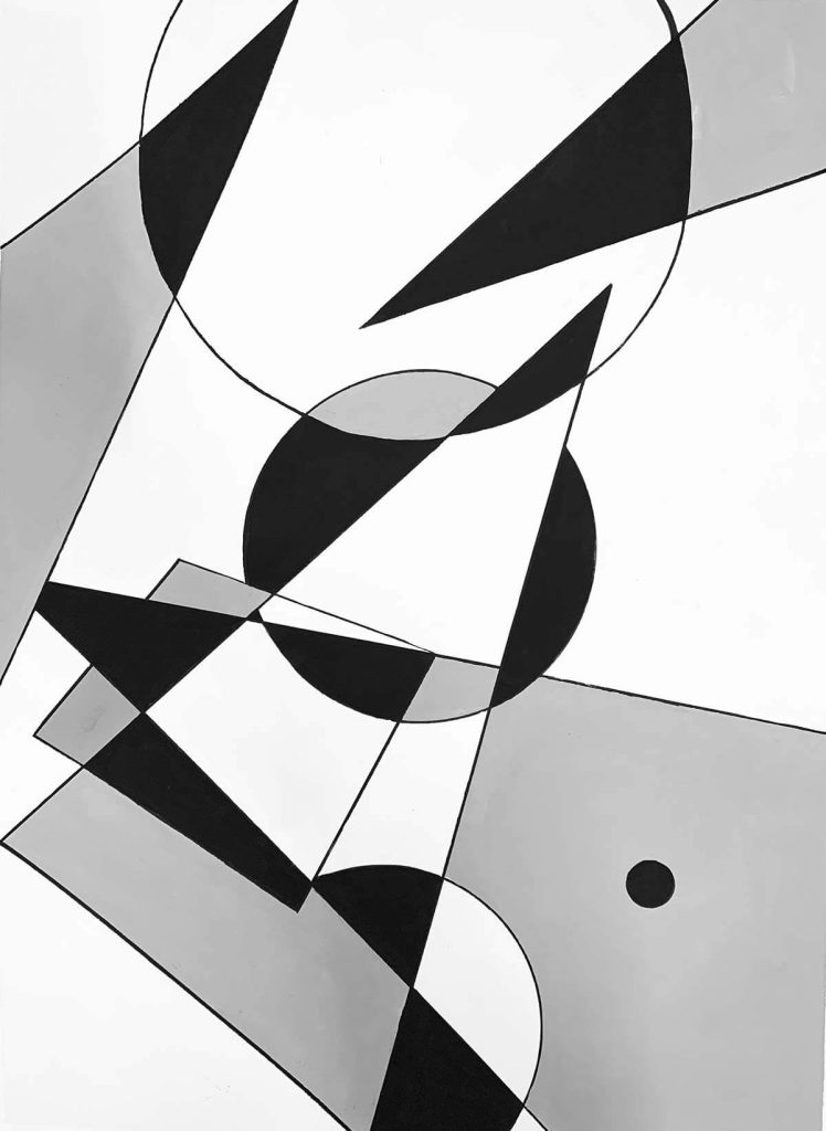 An acrylic painting of geometrical shapes.