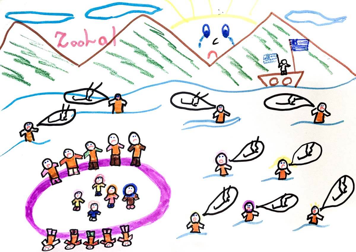 Drawing on the wall of the Caritas children's center in Athens