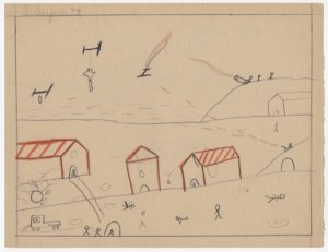 Children and War -- Spanish Civil War 1936-1936 Children's Drawing of Bombing Raid