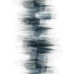 Watercolor painting of brushstrokes in different shades of black forming one column against a white background
