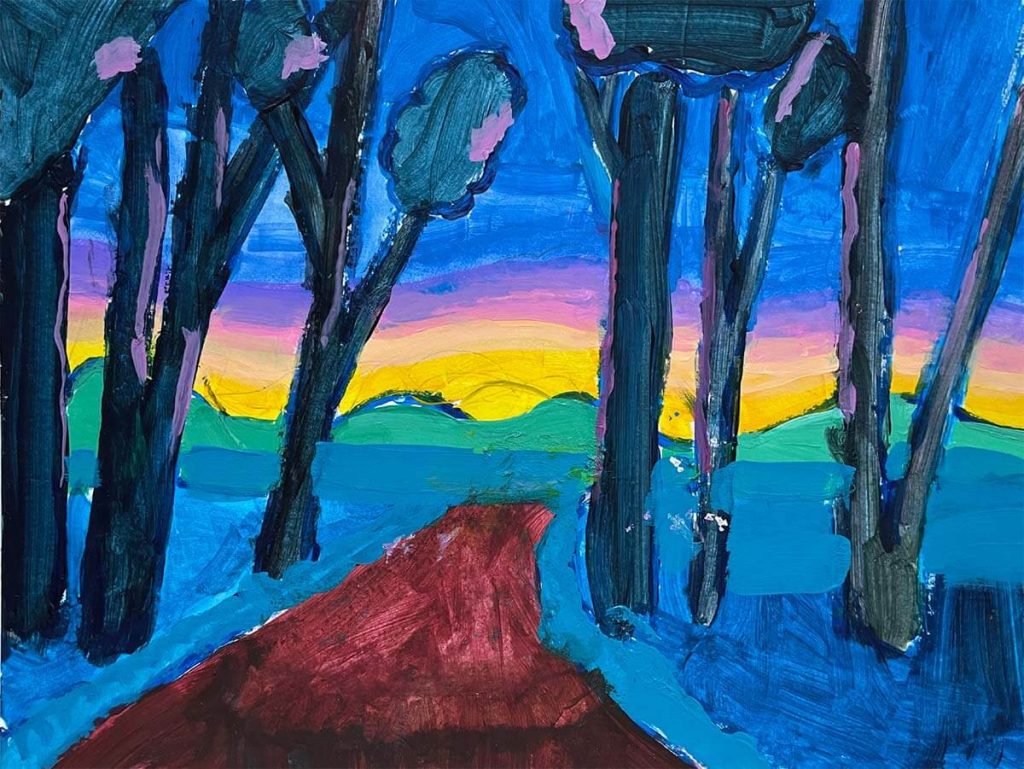 Sunset in the Shadowy Woods