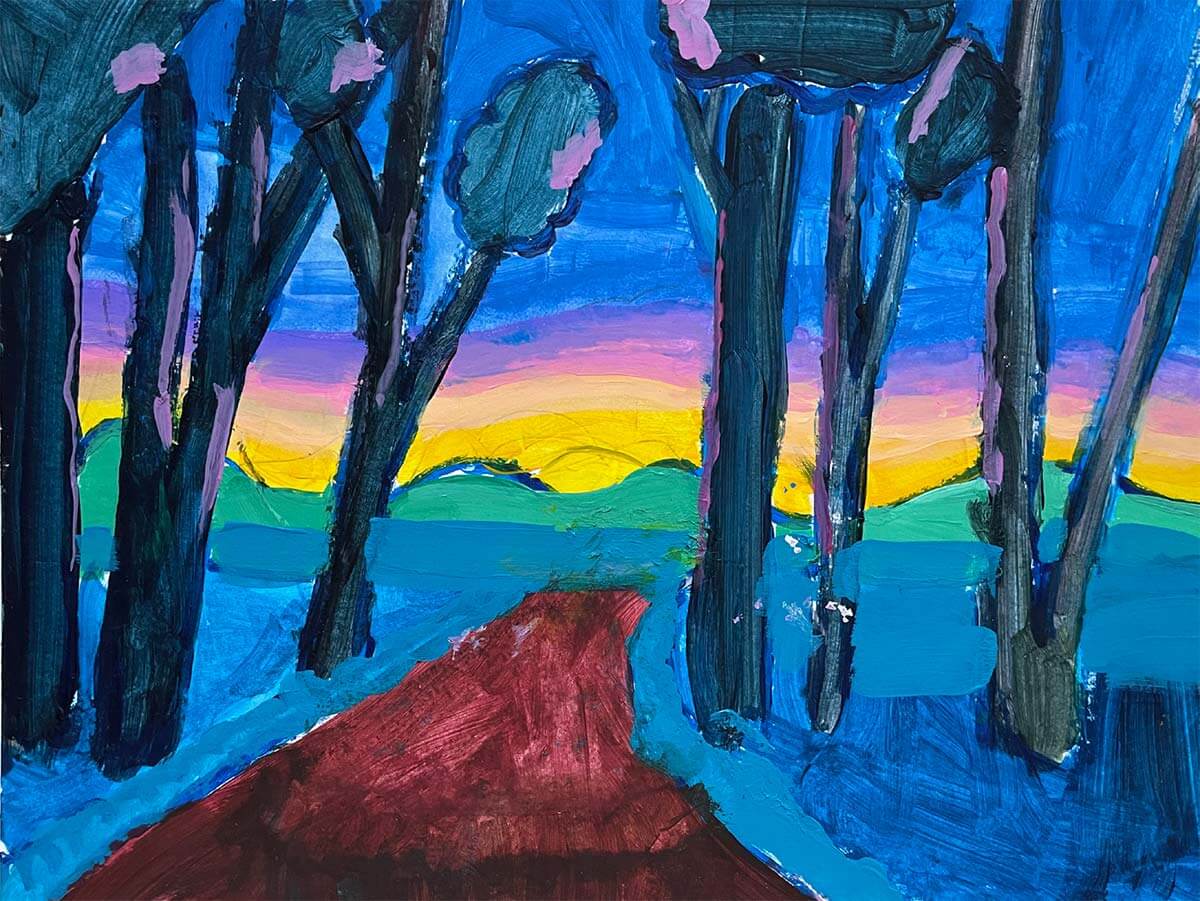 Sunset in the Shadowy Woods